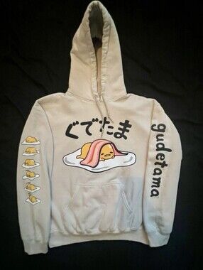 Sanrio's GUDETAMA "The Lazy Egg" Beige Graphic Hoodie Sweatshirt - Adult Small